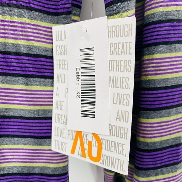 NWT Lularoe Size XS Purple Striped Long Sleeve Debbie Sheath Dress Midi - Picture 5 of 7